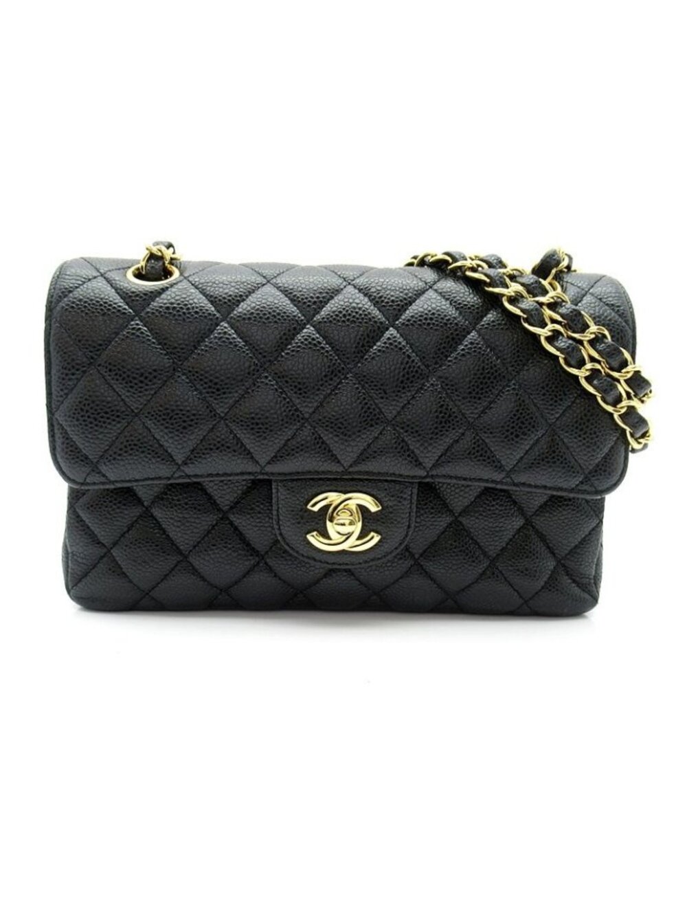 Chanel Quilted 23 Double Flap Caviar Leather Shoulder Bag Black
